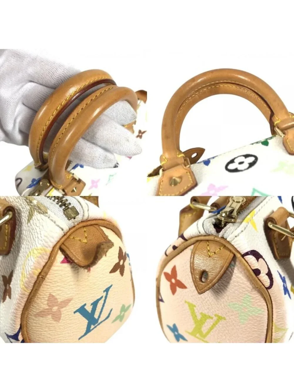 Louis Vuitton Handbag Mini Speedy Monogram Multicolor Canvas Blanc White